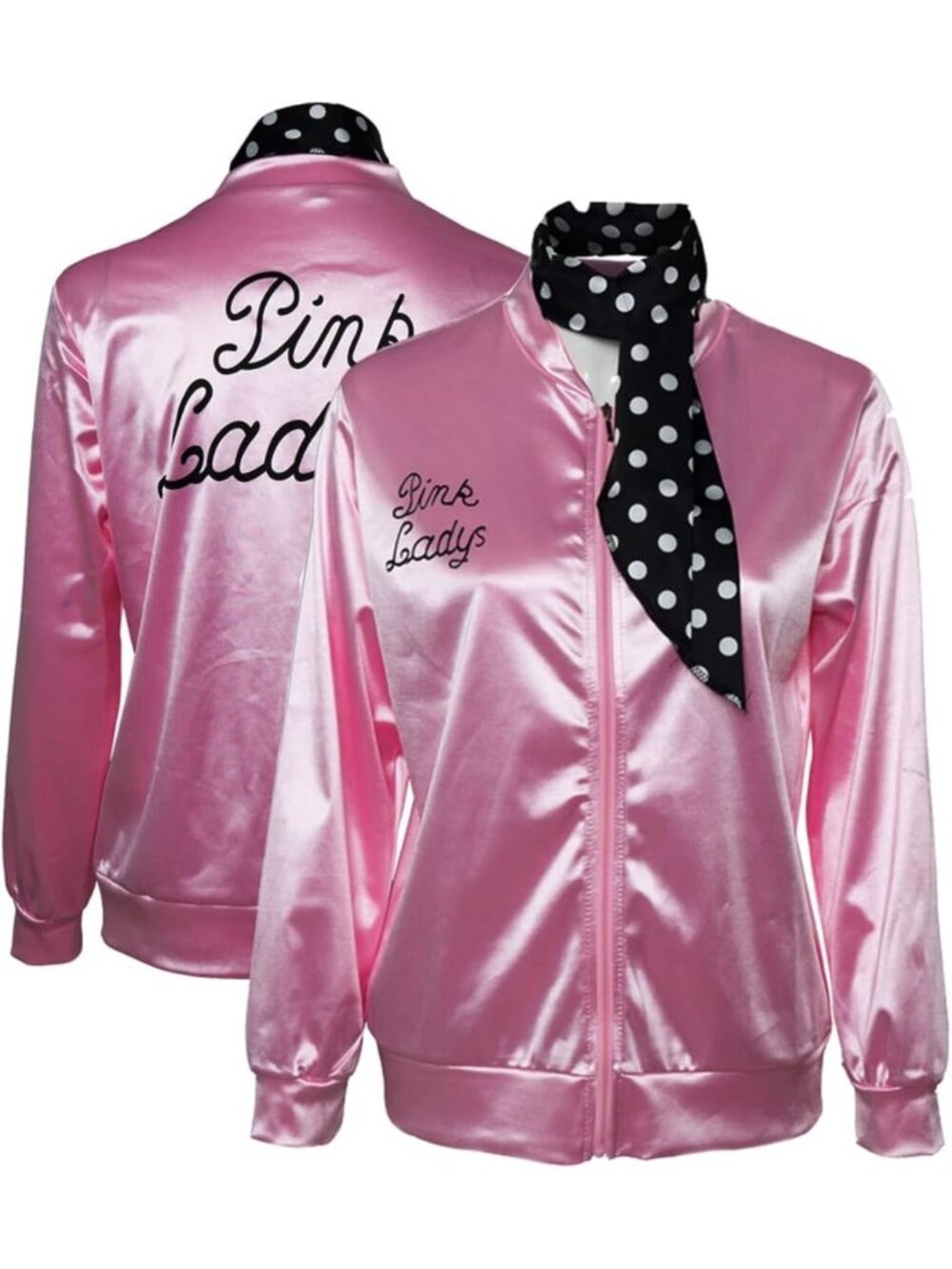 Vintage Pink Satin Jacket with Neck Scarf | 1950s Women's Costume Outerwear